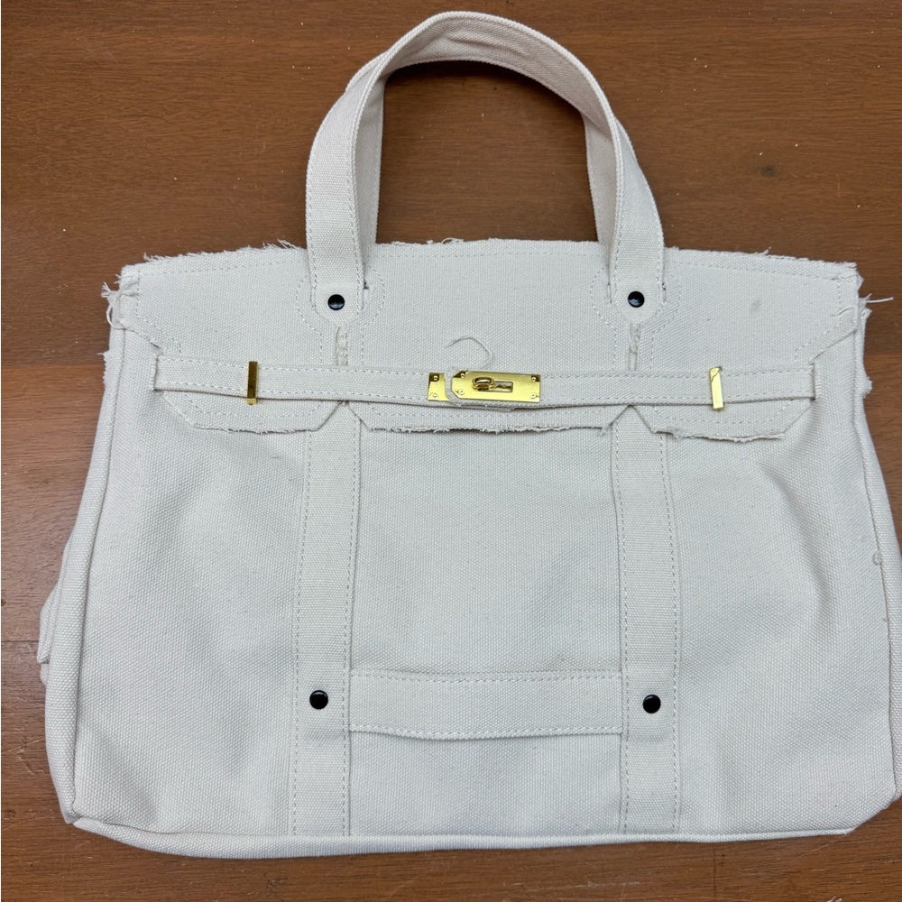 Velantra Boatkin Boat Tote in Lineman, a Chic Cream Tote Bag with Gold Accents